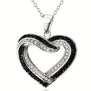 Black & Diamond Heart Silver Toned Necklace